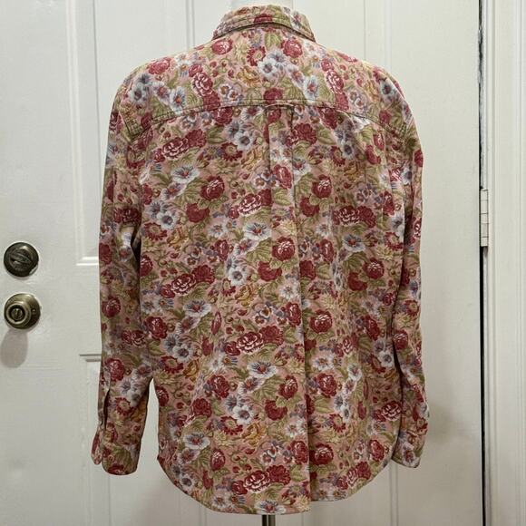 Lemon Grass womens Large floral print cotton micro-wale corduroy button up shirt - Picture 2 of 6